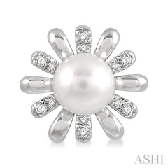6 MM Round Shape Floral Cultured Pearls and 1/6 ctw Round Cut Diamond Earring in 10K White Gold