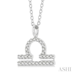 1/8 ctw Libra Round Cut Diamond Zodiac Pendant With Chain in 10K White Gold