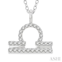 1/8 ctw Libra Round Cut Diamond Zodiac Pendant With Chain in 10K White Gold