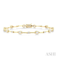 1 1/3 ctw Bezel Set Oval and Round Cut Diamond Bar Link Bracelet in 14K Yellow Gold