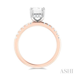 1/3 ctw Emerald Shape Round Cut Diamond Semi Mount Engagement Ring in 14K Rose and White Gold