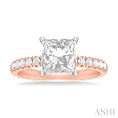 1/3 ctw Princess Shape Round Cut Diamond Semi Mount Engagement Ring in 14K Rose and White Gold