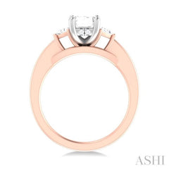 1/4 ctw Emerald Shape Trillion and Round Cut Diamond Semi Mount Engagement Ring in 14K Rose and White Gold