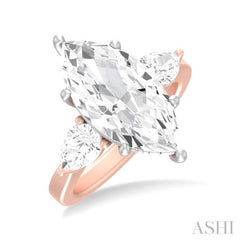 1 ctw Tri-Mount Marquise Shape Center Pear and Round Cut Diamond Semi Mount Engagement Ring in 14K Rose and White Gold