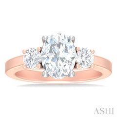 1/2 ctw Tri-Mount Past, Present and Future Oval Shape Center Round Cut Diamond Semi Mount Engagement Ring in 14K Rose and White Gold