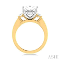 1/2 ctw Tri-Mount Princess Shape Round Cut Diamond Semi Mount Engagement Ring in 14K Yellow and White Gold