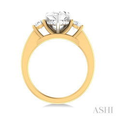 1/2 ctw Tri-Mount Pear Shape Round Cut Diamond Semi Mount Engagement Ring in 14K Yellow and White Gold