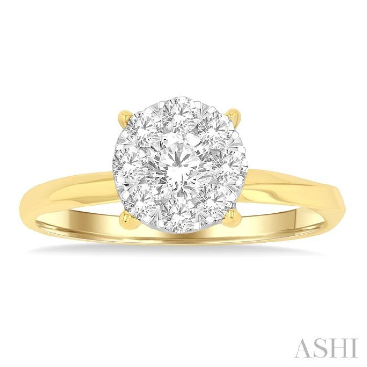 5/8 Ctw Circular Shape Lovebright Round Cut Diamond Engagement Ring in 14K Yellow and White Gold