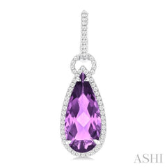 18X8 MM Pear Cut Amethyst and 5/8 ctw Round Cut Diamond Halo Semi Precious Earrings in 14K White Gold