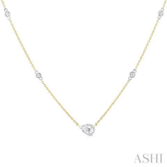 1/4 ctw Bezel Set Pear and Round Cut Diamond Station Necklace in 14K Yellow and White Gold