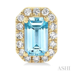 5x3 MM Octagonal Shape Aquamarine and 1/8 ctw Single Cut Diamond Halo Semi Precious Stud Earrings in 14K Yellow Gold