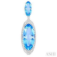 18x8 MM & 10x5 MM Oval Cut Blue Topaz and 3/4 ctw Round Cut Diamond Halo Semi Precious Earrings in 14K White Gold