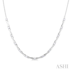 1 ctw Halfway Bamboo Internodes Round Cut Diamond Fashion Necklace in 14K White Gold