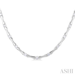1 ctw Halfway Bamboo Internodes Round Cut Diamond Fashion Necklace in 14K White Gold