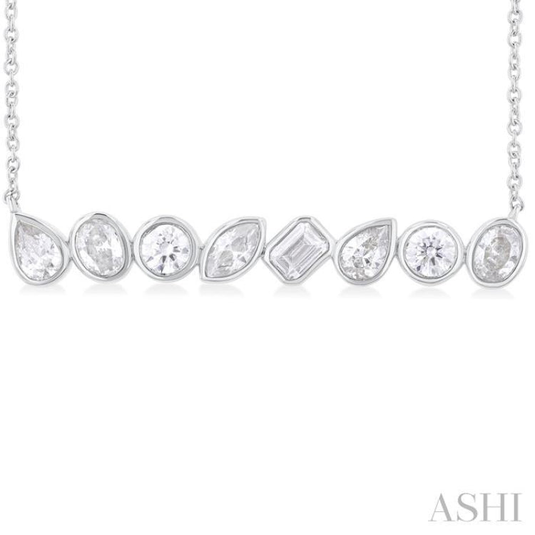 1 ctw Bezel Set Mixed Diamond Cut Fashion Necklace in 14K White Gold