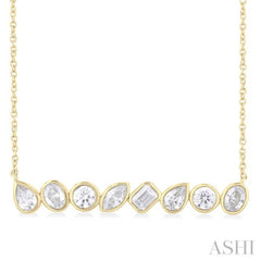 1 ctw Bezel Set Mixed Diamond Cut Fashion Necklace in 14K Yellow Gold