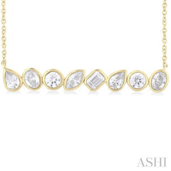 1 ctw Bezel Set Mixed Diamond Cut Fashion Necklace in 14K Yellow Gold