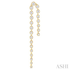1 ctw Round Cut Diamond Asymmetrical Twin Row Fashion Long Earrings in 14K Yellow Gold