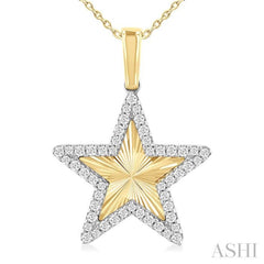 1/4 ctw Fluted Texture Star Round Cut Diamond Fashion Pendant With Chain in 10K Yellow and White Gold