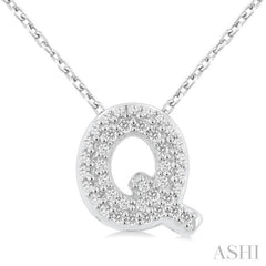 1/8 ctw Bubble Accent Initial 'Q' Round Cut Diamond Fashion Pendant With Chain in 10K White Gold