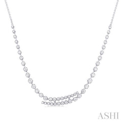 1 5/8 ctw Round Cut Diamond Split Twin Row Center Tennis Necklace in 14K White Gold