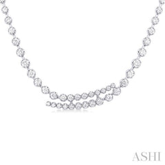 1 5/8 ctw Round Cut Diamond Split Twin Row Center Tennis Necklace in 14K White Gold