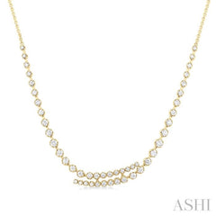 1 5/8 ctw Round Cut Diamond Split Twin Row Center Tennis Necklace in 14K Yellow Gold