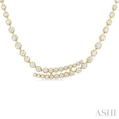 1 5/8 ctw Round Cut Diamond Split Twin Row Center Tennis Necklace in 14K Yellow Gold