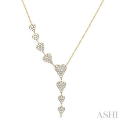 3/4 ctw Heart Dangler Round Cut Diamond Fashion Necklace in 14K Yellow Gold