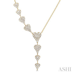 3/4 ctw Heart Dangler Round Cut Diamond Fashion Necklace in 14K Yellow Gold
