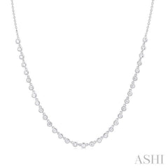 3/4 ctw Halfway Bezel Set Round Cut Diamond Tennis Necklace in 14K White Gold