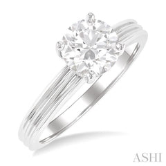 1/20 ctw Circular Shape Grooved Shank Round Cut Diamond Semi Mount Engagement Ring in 14K White Gold